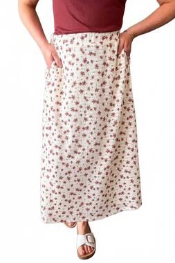 NEW MIKAROSE textured midi floral skirt in beige
